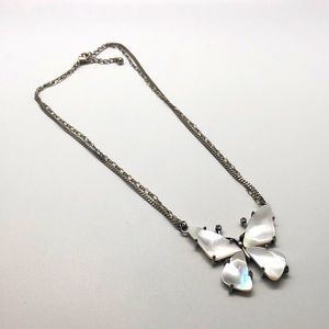 16” Mother of Pearl butterfly silver necklace